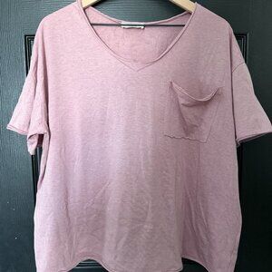 Womens Oversized Zenana Pocket Tee Shirt Pink Small